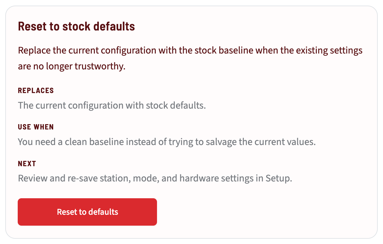 Reset Configuration